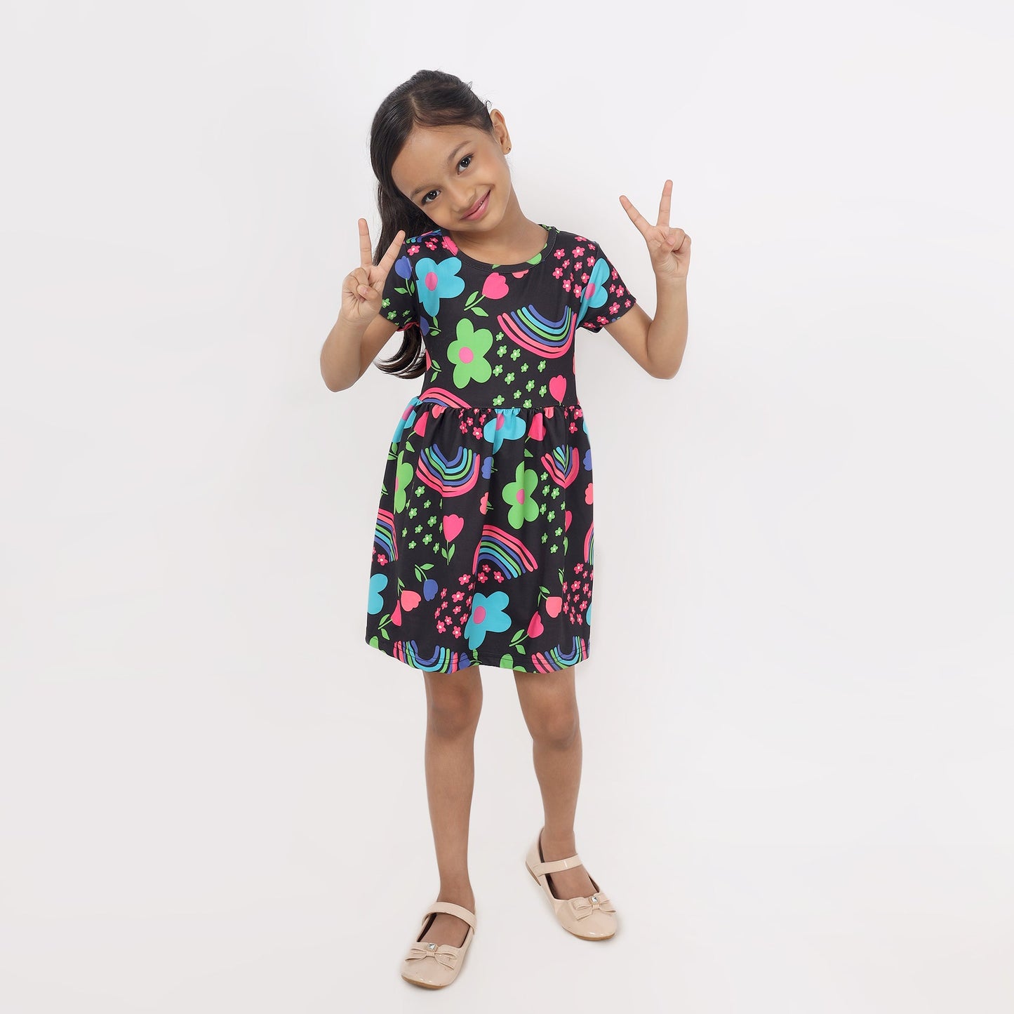 Junibear Printed Dress - Black - Junibear