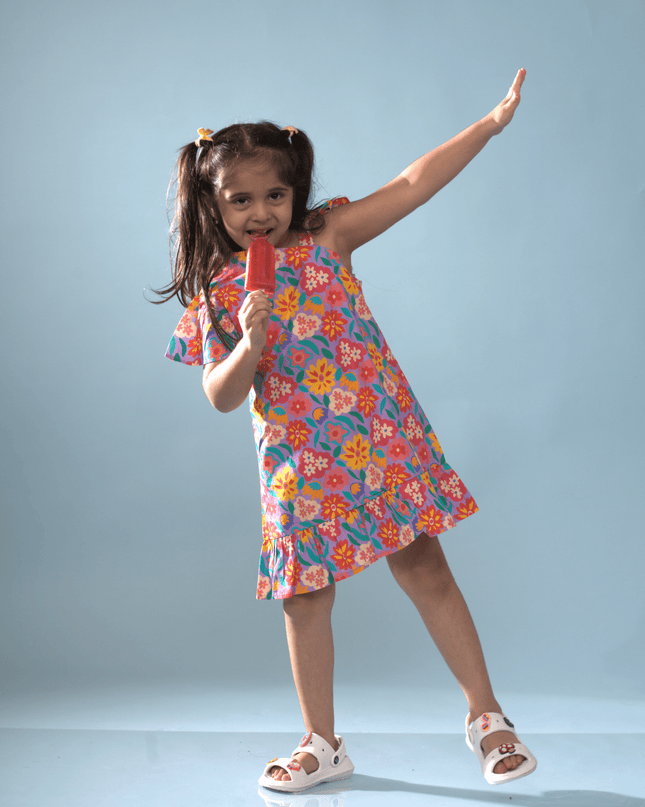 Purple Bloom One - Shoulder Ruffle Dress - Junibear