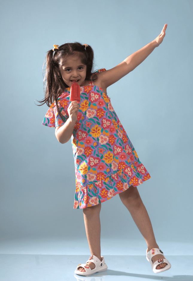 Purple Bloom One - Shoulder Ruffle Dress - Junibear