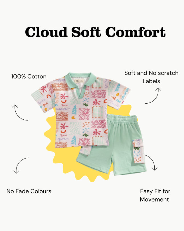 Mint Splash Doodle Polo & Shorts Set