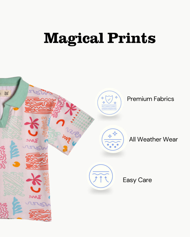 Mint Splash Doodle Polo & Shorts Set