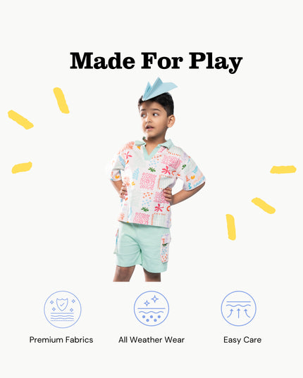 Mint Splash Doodle Polo & Shorts Set