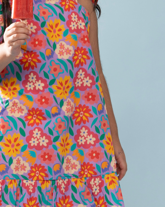 Purple Bloom One-Shoulder Ruffle Dress