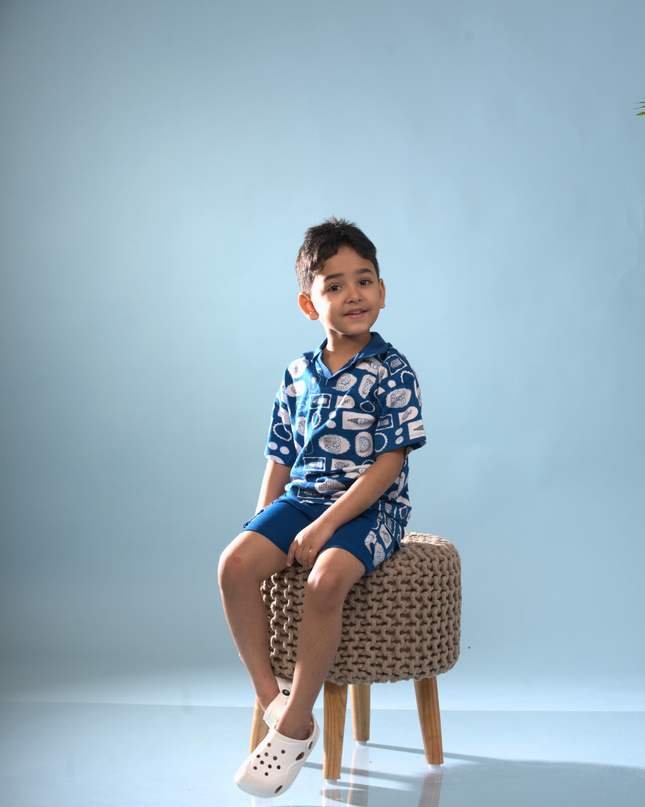 Ocean Blue Polo & Cargo Shorts Set