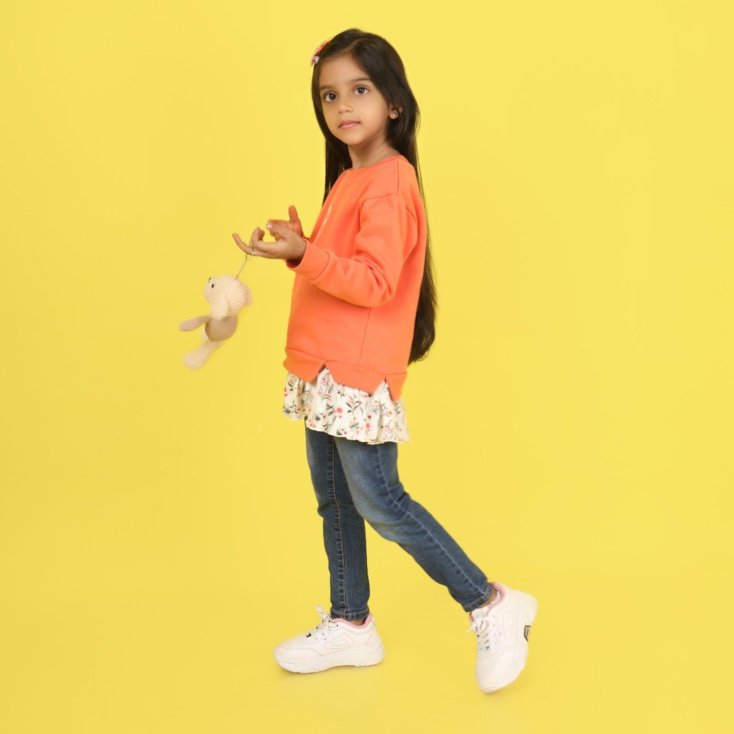 Junibear Winter Orange Sweatshirt with attached skirt | Girls | 360 GSM - Junibear