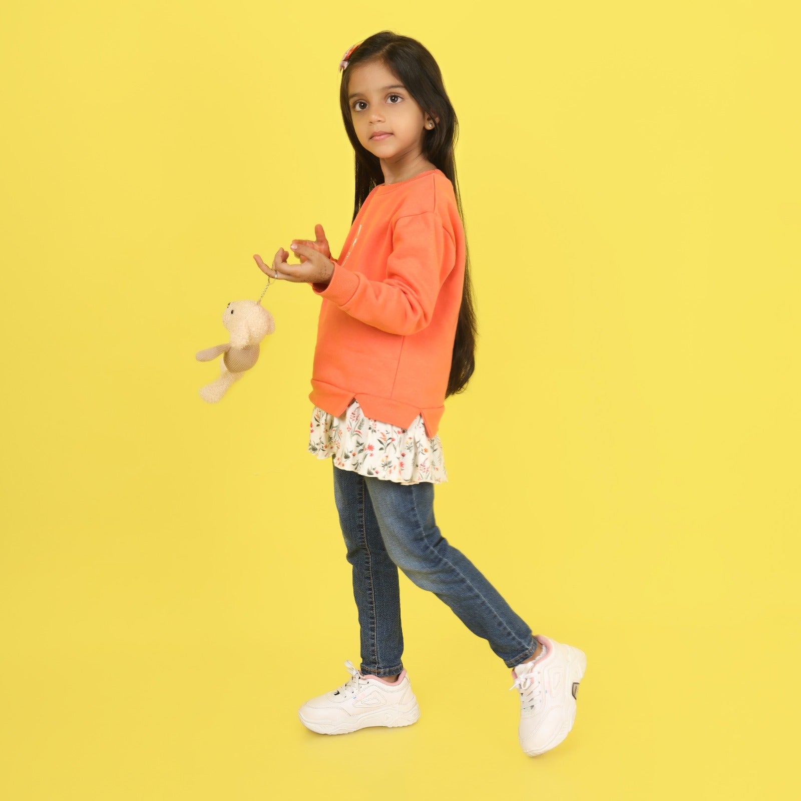 Junibear Winter Orange Sweatshirt with attached skirt | Girls | 360 GSM - Junibear