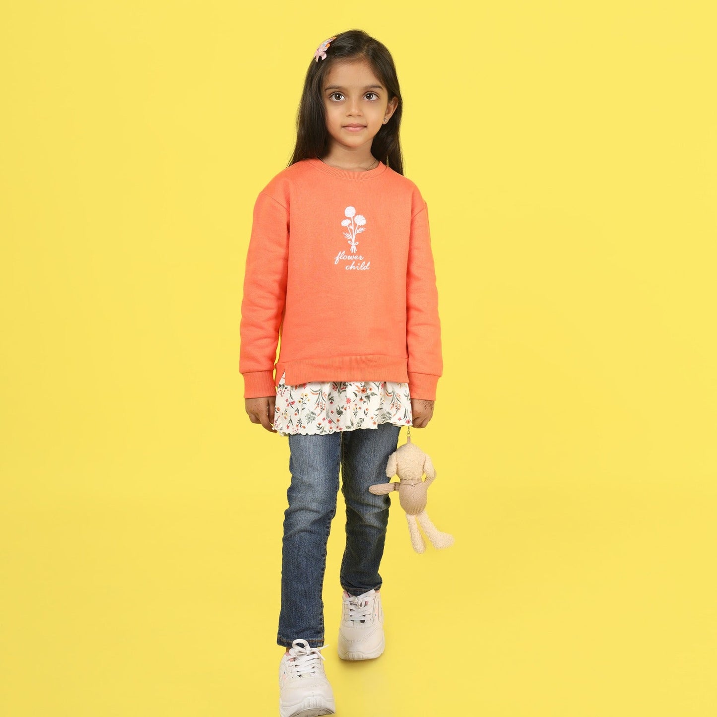 Junibear Winter Orange Sweatshirt with attached skirt | Girls | 360 GSM - Junibear