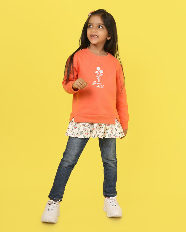 Junibear Winter Orange Sweatshirt with attached skirt | Girls | 360 GSM