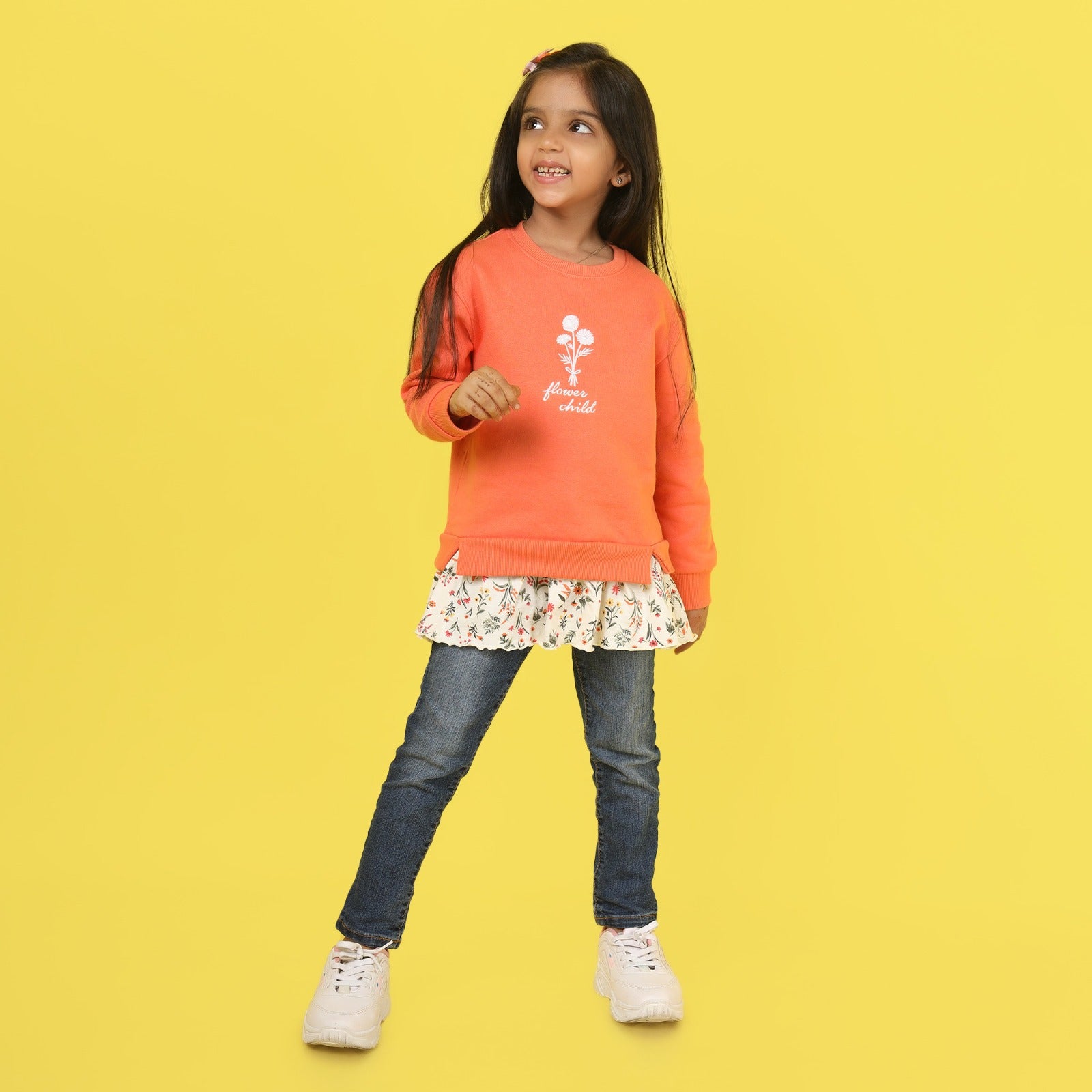 Junibear Winter Orange Sweatshirt with attached skirt | Girls | 360 GSM - Junibear