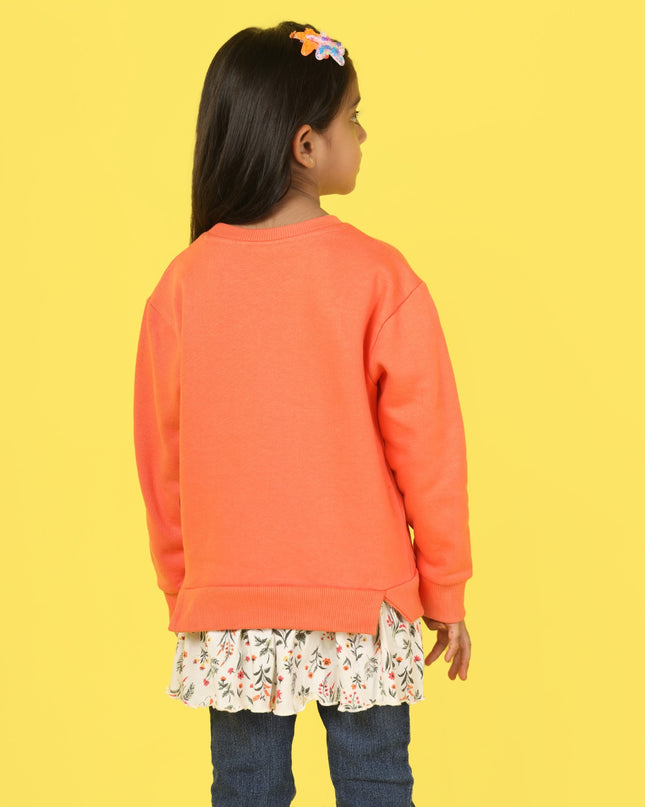Junibear Winter Orange Sweatshirt with attached skirt | Girls | 360 GSM