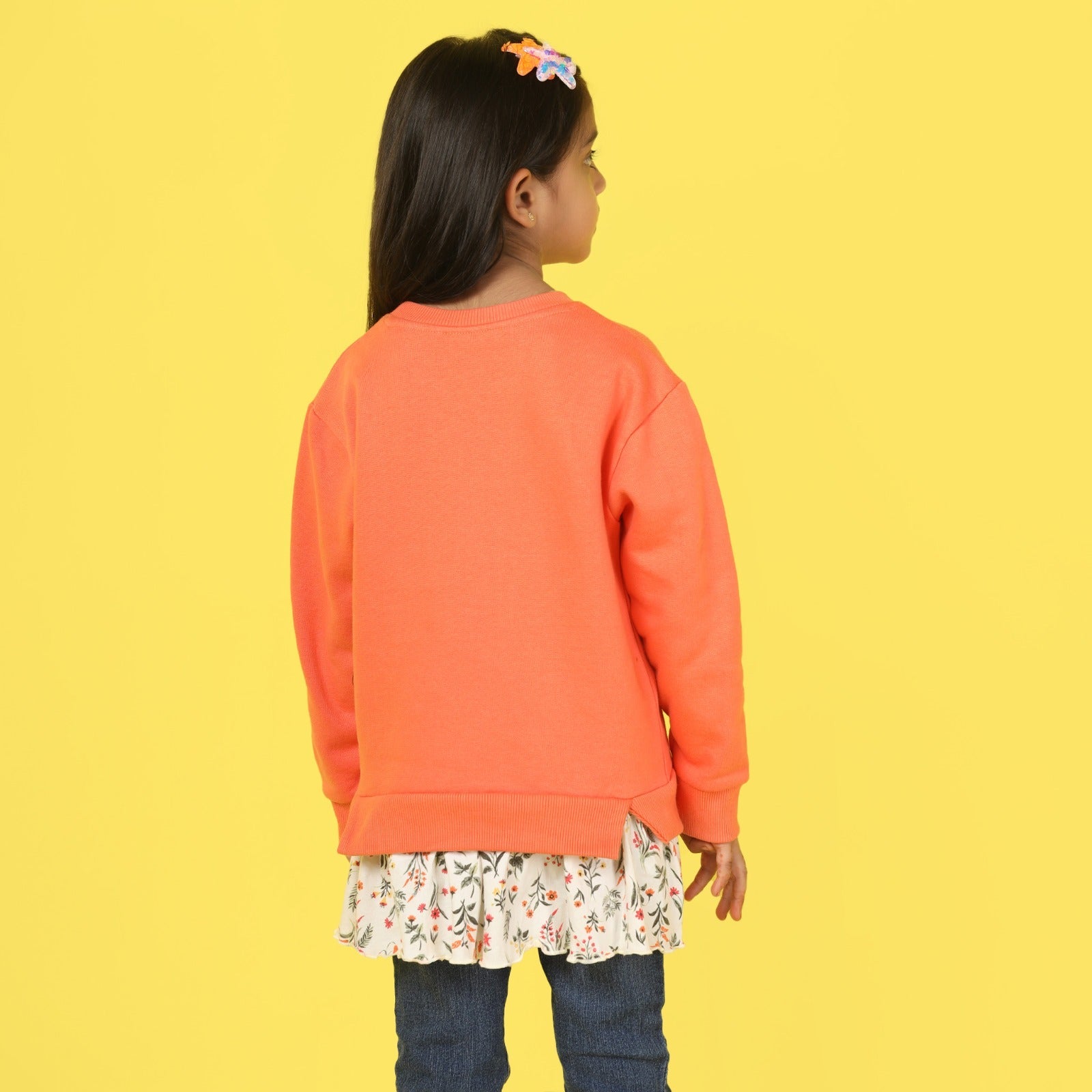 Junibear Winter Orange Sweatshirt with attached skirt | Girls | 360 GSM - Junibear