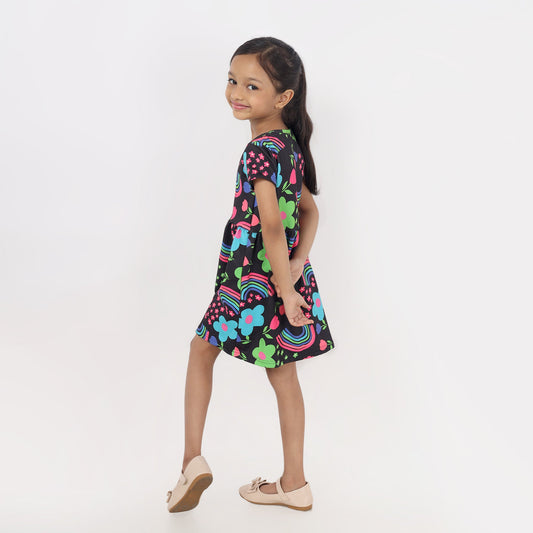 Junibear Printed Dress - Black - Junibear