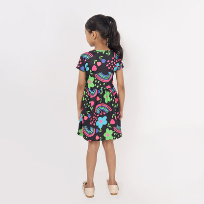 Junibear Printed Dress - Black - Junibear