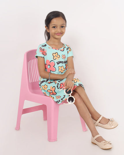 Junibear Printed Dress-Sky Blue