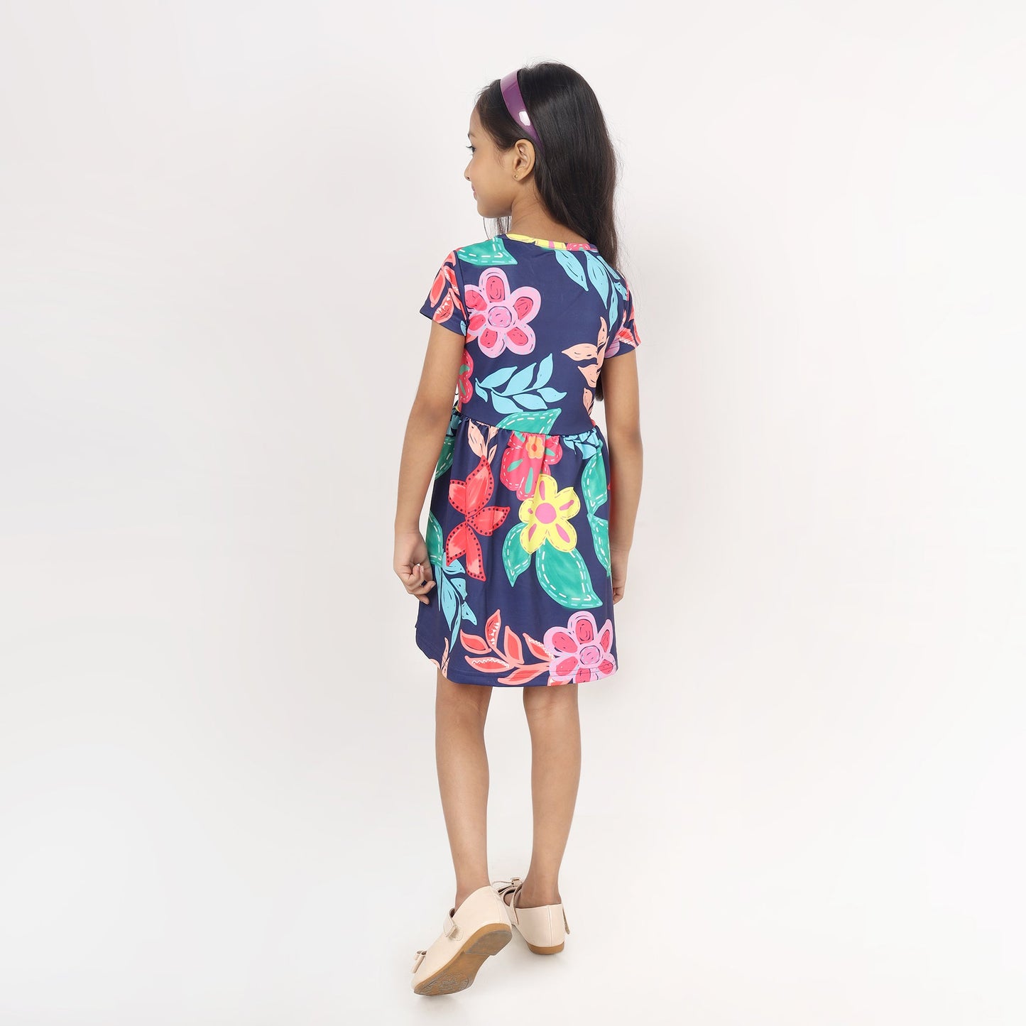 Junibear Printed Dress - Navy Blue - Junibear