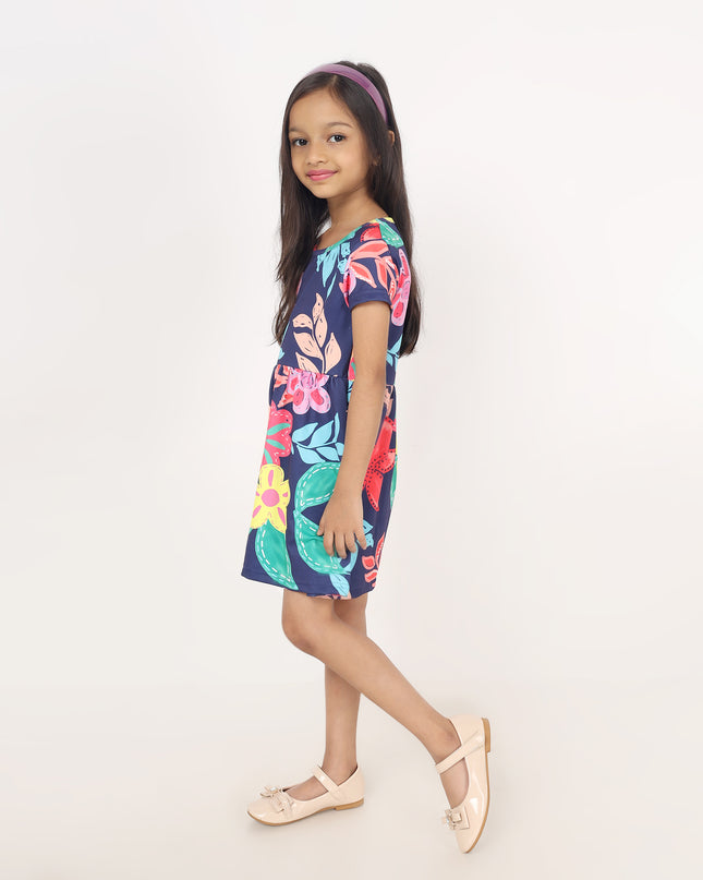 Junibear Printed Dress-Navy Blue