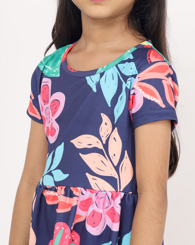 Junibear Printed Dress-Navy Blue