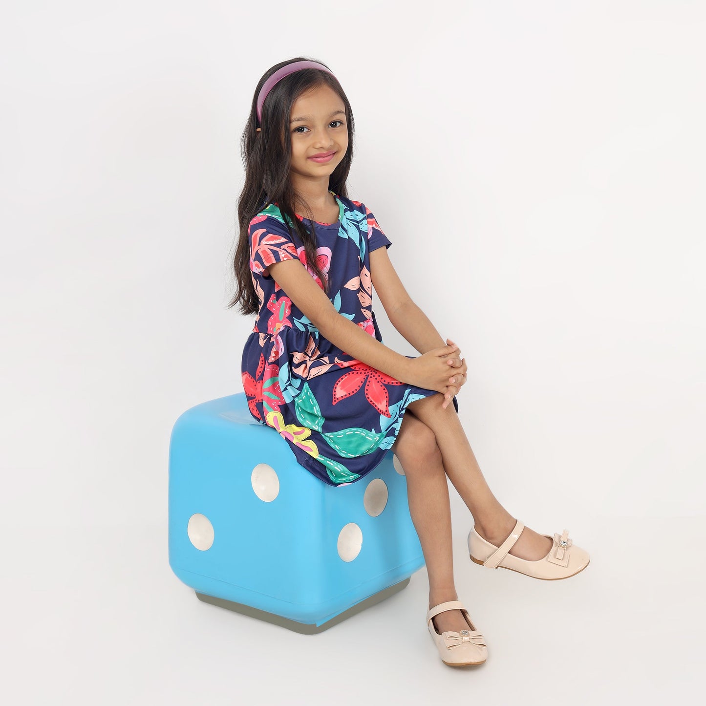 Junibear Printed Dress - Navy Blue - Junibear