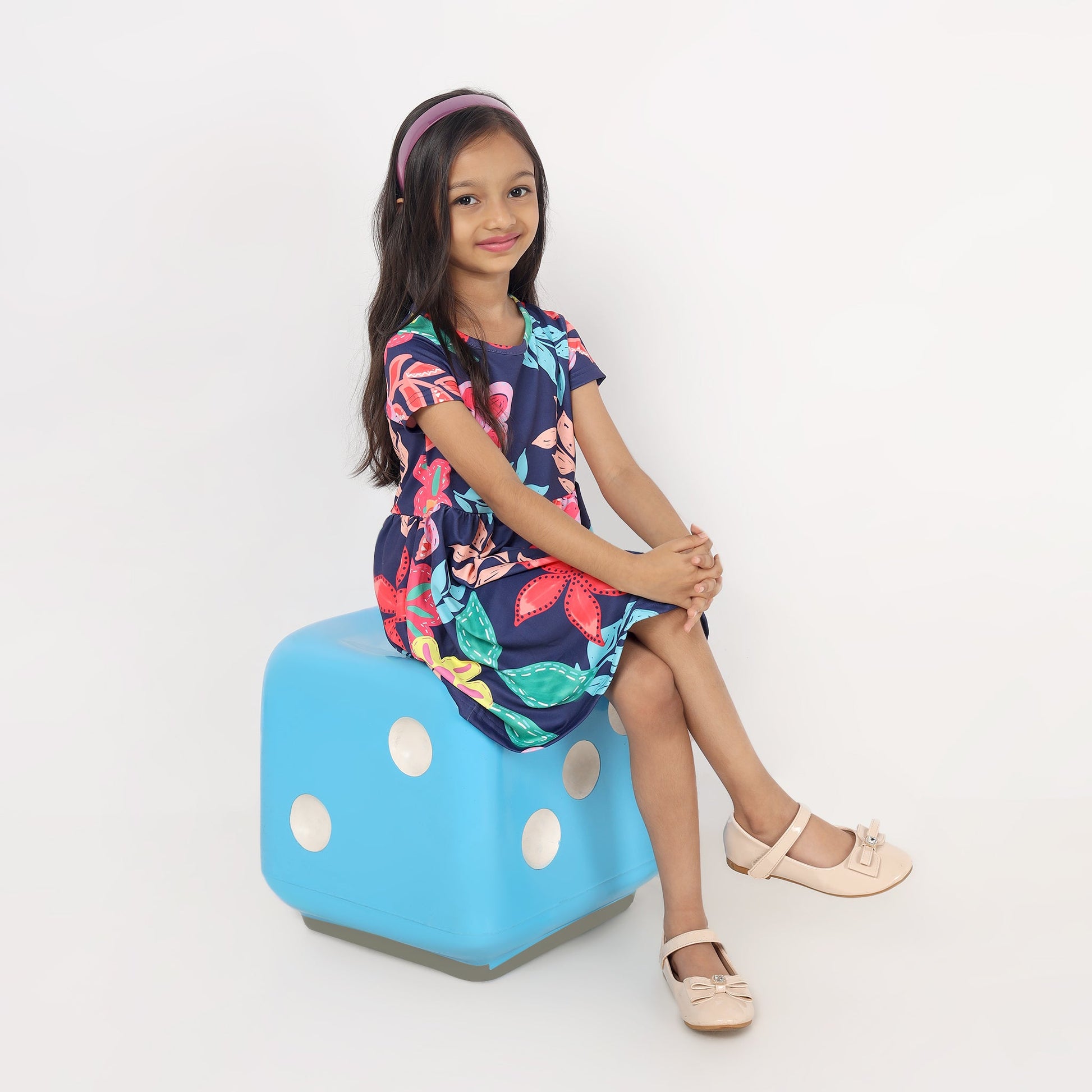 Junibear Printed Dress - Navy Blue - Junibear