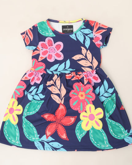 Junibear Printed Dress-Navy Blue