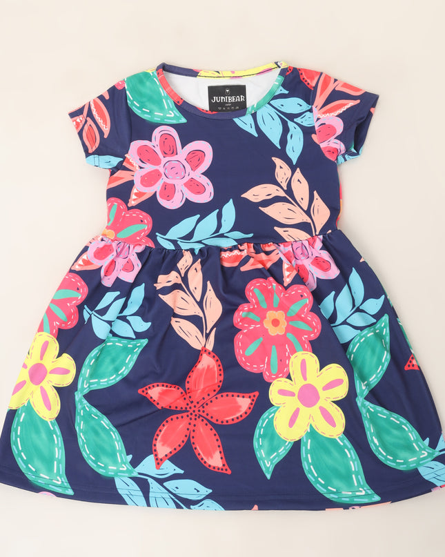 Junibear Printed Dress-Navy Blue
