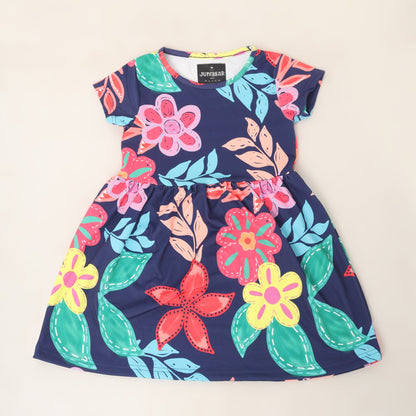 Junibear Printed Dress - Navy Blue - Junibear