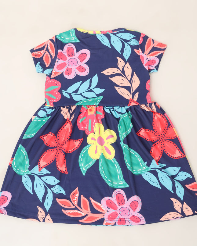 Junibear Printed Dress-Navy Blue